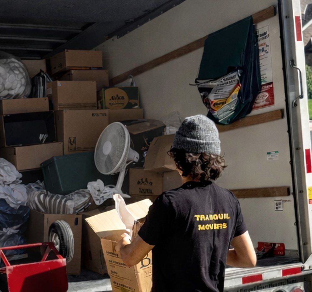 A Tranquil Movers crew member loading a box into a truck